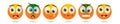 Emoji set. Vector emojies pack. Human emotions: happy, angry, enamored, surprised, sad, uncomprehending, embarrassed emotion.